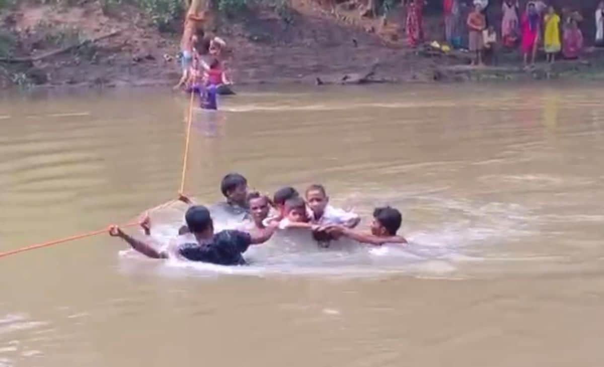 Video: No Bridge, Odisha Villagers Use Rope, Metal Pot To Cross River