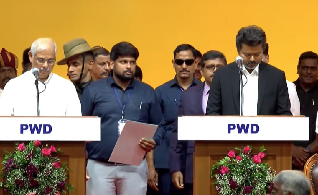 Vijay Oath Ceremony LIVE Updates: Vijay Takes Oath With 9 TVK Leaders, Actor Trisha, Rahul Gandhi Present