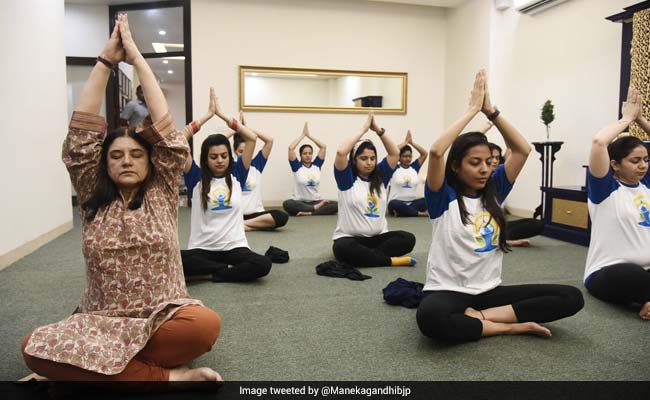 Minister Maneka Gandhi Joins Pregnant Women For Yoga Session
