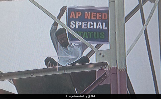 Man Climbs Tower In Delhi To Demand Special Status For Andhra Pradesh
