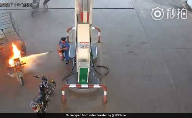 His Three Wheeler Caught Fire At A Petrol Pump. Watch What Happens Next