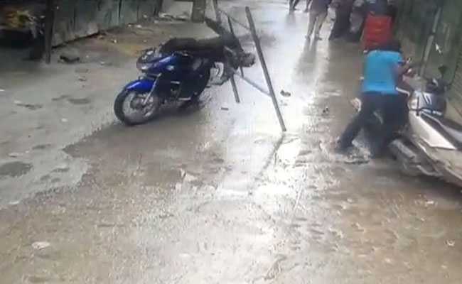 In Chilling CCTV Footage, Iron Frame Falls On Biker's Head In Bengaluru