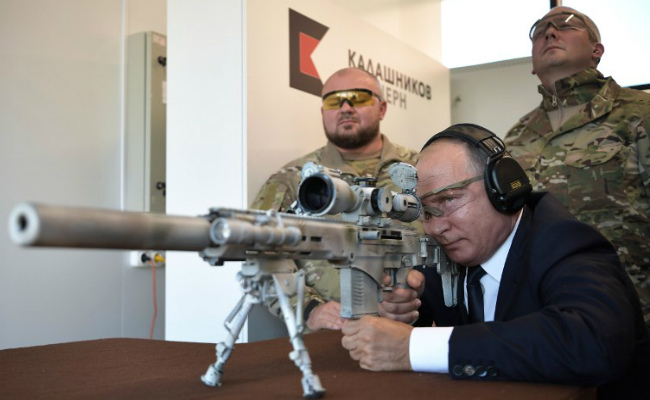 Vladimir Putin Shows Off Sniper Skills, Fires New Kalashnikov Rifle