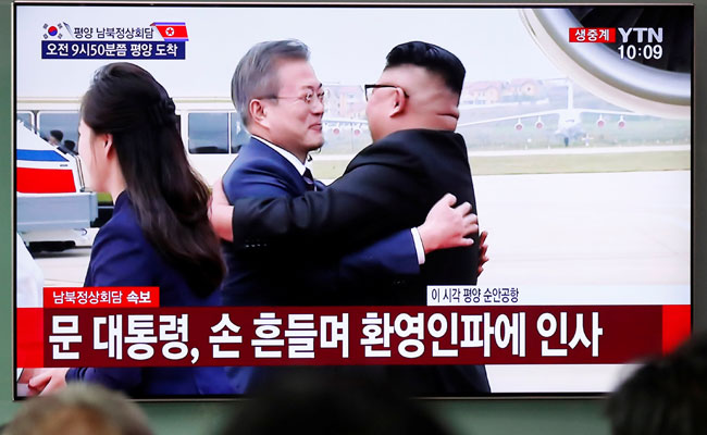 Leaders Of Both Koreas Meet, Embrace Ahead Of Denuclearisation Talks