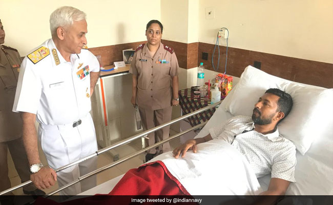 Navy Chief Admiral Sunil Lanba Meets Sailor Abhilash Tomy After Surgery
