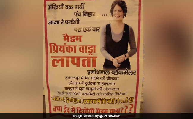 "Priyanka Gandhi Missing" Posters Put Up In Rae Bareli