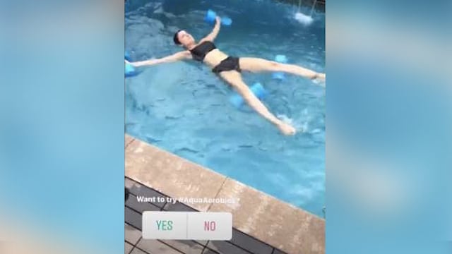 Screengrab of Yasmin Karachiwala doing aqua aerobics