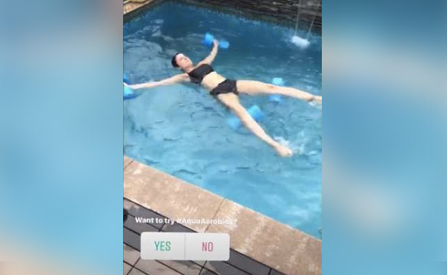 Screengrab of Yasmin Karachiwala doing aqua aerobics