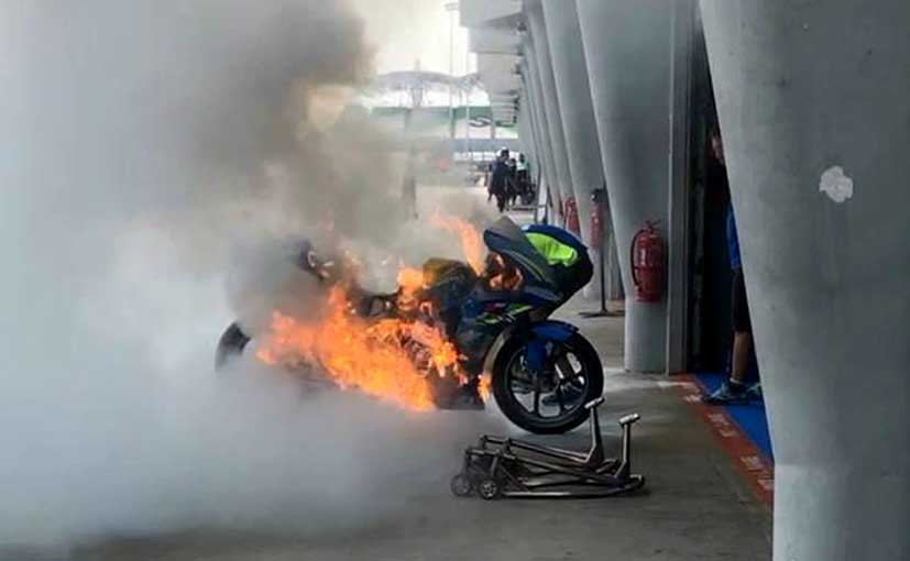 MotoGP: Alex Rins' Suzuki GSX-RR Detroyed In Pit Lane Fire