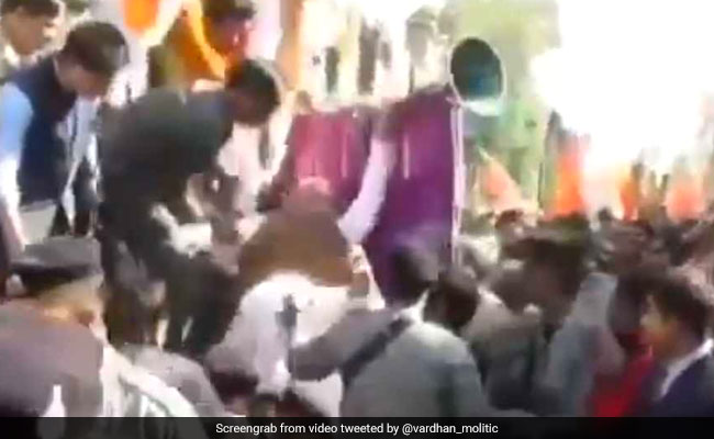 BJP Chief Amit Shah Falls During Madhya Pradesh Roadshow, Escapes Unhurt