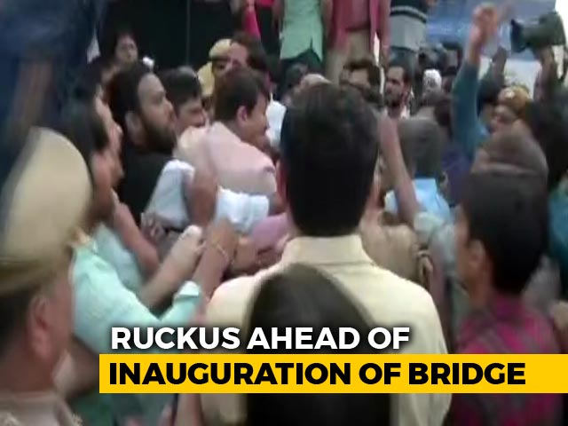 Was Pushed, Says BJP's Manoj Tiwari, Seen Punching Cops At Bridge Opening