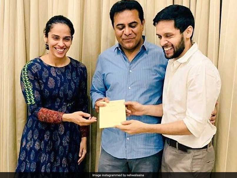 Saina Nehwal, Parupalli Kashyap Extend Wedding Invitation To KT Rama Rao