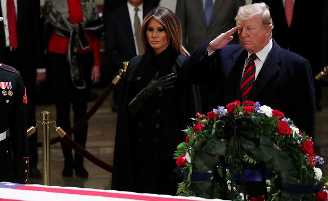 Donald Trump, Melania Trump Pay Respects To George HW Bush