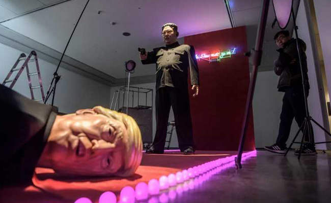Kim Jong Un Shoots Dead Donald Trump In South Korea Art Satire