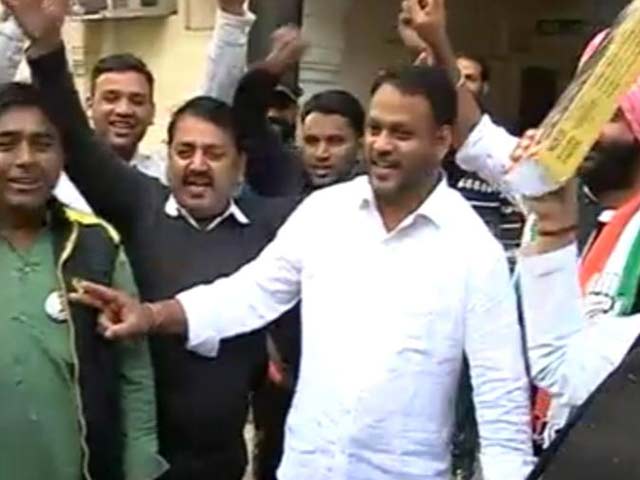 Celebrations Continue Outside Congress Headquarters In Jaipur