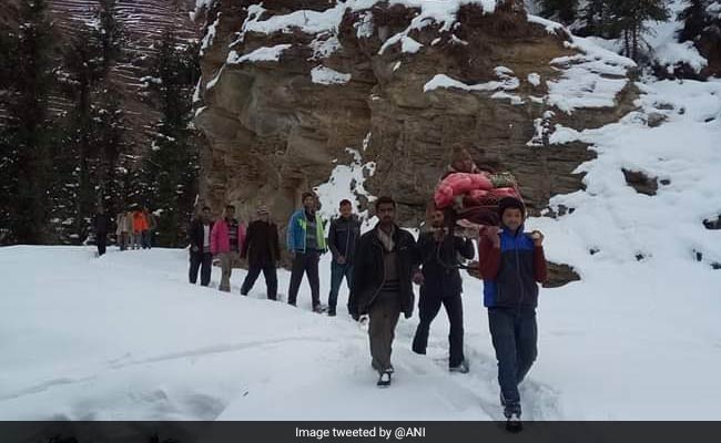 Man Carried On Shoulders To Hospital As Snow Blocks Roads In Himachal