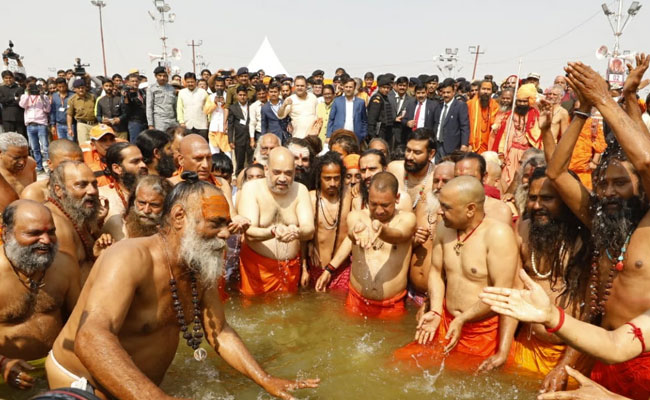 Amit Shah, Yogi Adityanath Take Holy Dip At Kumbh Mela