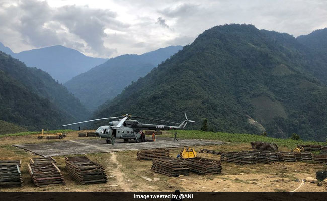 Air Force Choppers Airlift Materials For Bridge Construction In Arunachal