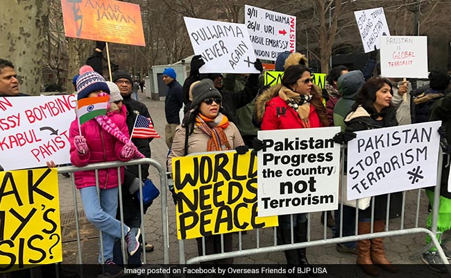 Indian-Americans Protest Outside UN Headquarters Against Pulwama Attack