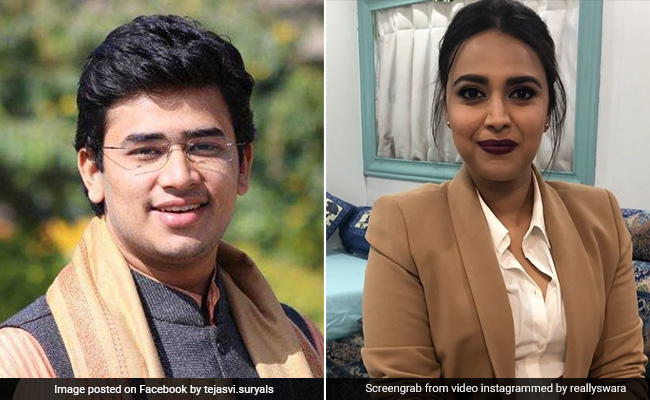 स्वरा भास्कर ने BJP उम्मीदवार तेजस्वी सूर्या को Twitter पर दिया जवाब, लिखा-  पढ़ लिख लो संघियों...