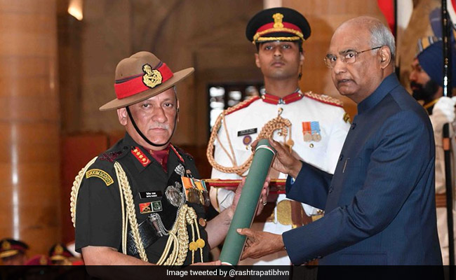 Army Chief Receives Param Vishisht Seva Medal From President Kovind