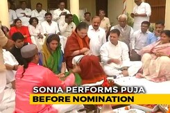 Sonia Gandhi Performs <i>Havan</i> Before Filing Nomination From Raebareli Sonia Gandhi Performs <i>Havan</i> Before Filing Nomination From Raebareli