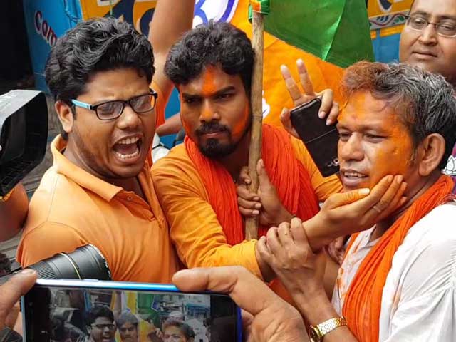 BJP Supporters Celebrate Outside Party Office In Kolkata