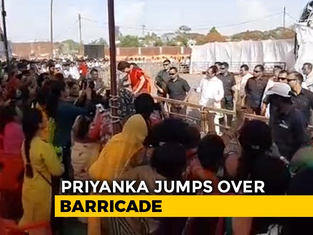 Watch: Priyanka Gandhi Jumps Over Barricade To Meet Supporters