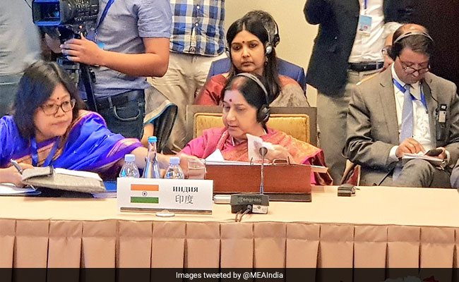 Sushma Swaraj, Pak Counterpart Exchange Pleasantries On SCO Meet Sidelines