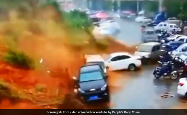 Caught On Camera: Massive Landslide Sweeps Cars Away