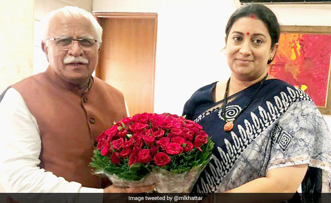 Smriti Irani Meets Haryana Chief Minister, Discusses Women Welfare Issues
