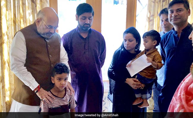 Amit Shah Meets 5-Year-Old Son Of Cop Killed In Kashmir Terror Attack