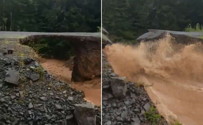 Watch: Shocking Moment Road Collapses, Disappears During Floods