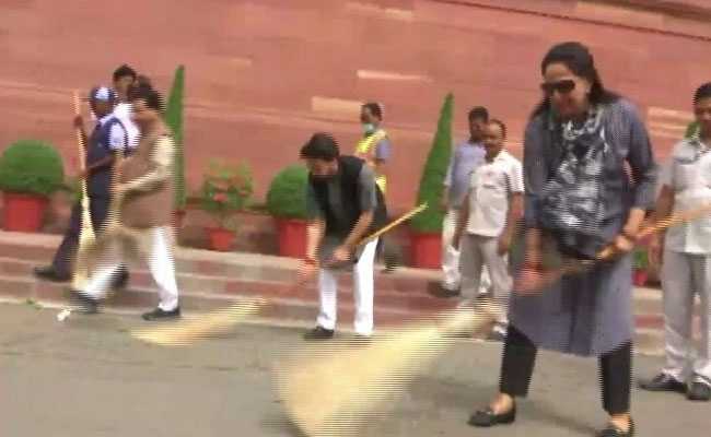 Watch: Broom In Hand, Hema Malini Joins Cleanliness Drive At Parliament