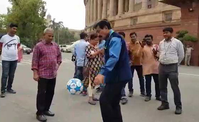 In A Unique Protest, Trinamool Lawmaker Plays Football Outside Parliament