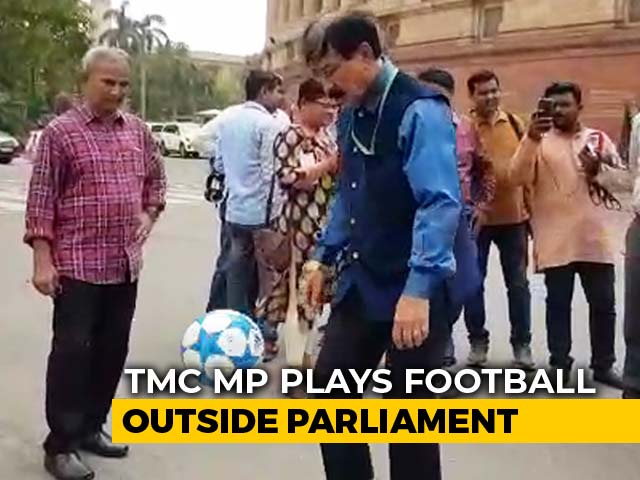 In A Unique Protest, Trinamool Lawmaker Plays Football Outside Parliament