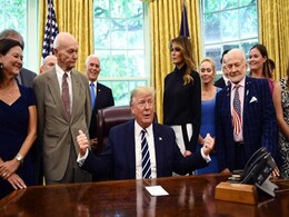 Trump Meets Apollo 11 Astronauts Buzz Aldrin, Mike Collins In White House Trump Meets Apollo 11 Astronauts Buzz Aldrin, Mike Collins In White House