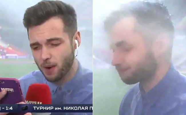 TV Presenter Gets Showered By Sprinklers During Hilarious Live Broadcast