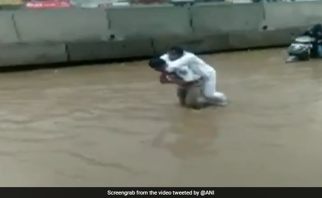 Watch: In Knee-Deep Water, Hyderabad Cop Carries Man To Safety