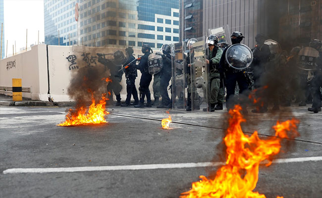 Hong Kong Police Fire Tear Gas To Counter Protest Petrol Bombs