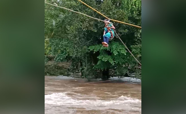 With Ropes, Belt, Pregnant Woman Carried Across River In Flood-Hit Kerala