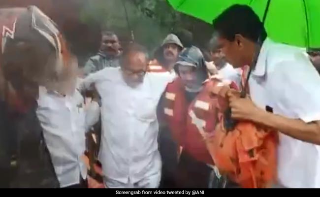 Ex-Minister Janardhana Poojary Rescued From House In Flood-Hit Karnataka