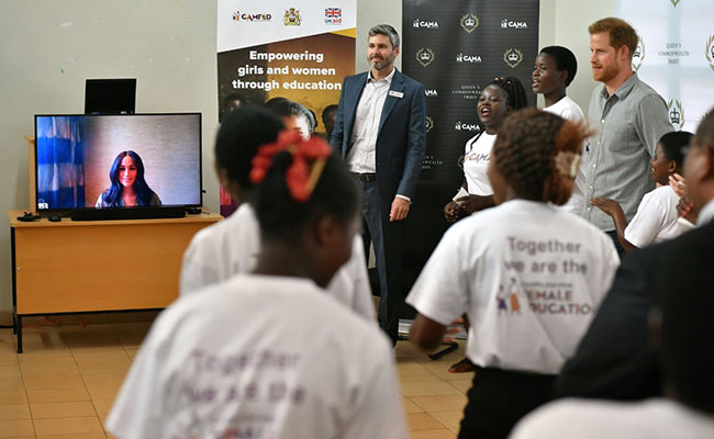 Britain's Prince Harry Visits Malawi College, Wife Meghan Joins Via Video Call