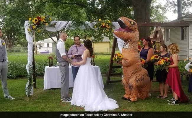 Maid Of Honour Dresses Up As T-Rex For Sister's Wedding