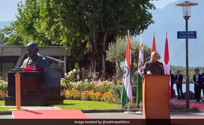 President Ram Nath Kovind Unveils Mahatma Gandhi's Bust In Switzerland