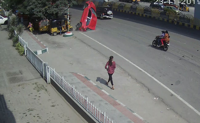 On Camera, Speeding Car Skids Off Hyderabad Flyover, Crashes, Kills 1