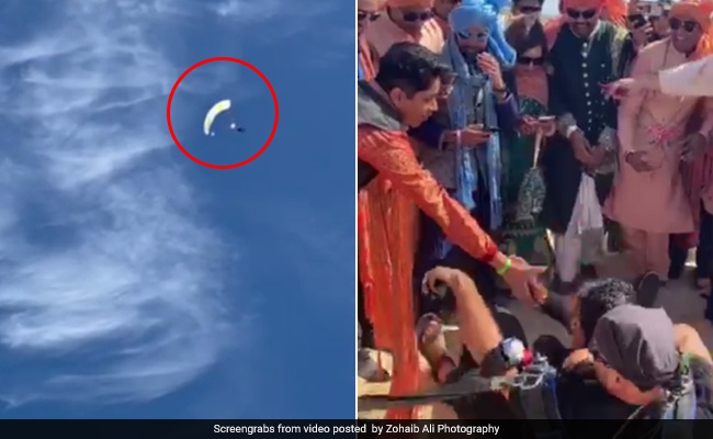 Watch: Groom Skydives To His Wedding As <i>Baraatis</i> Cheer