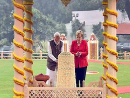 PM Modi, Angela Merkel Pay Homage To Mahatma Gandhi At Gandhi Smriti PM Modi, Angela Merkel Pay Homage To Mahatma Gandhi At Gandhi Smriti