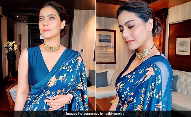 Like Kajol Spread Some Floral Love In A Stunning Blue <i>Saree</i>