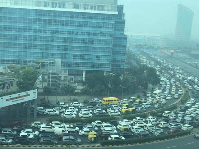 Bird's-Eye View Of Massive Traffic Jam Near Delhi-Gurgaon Border